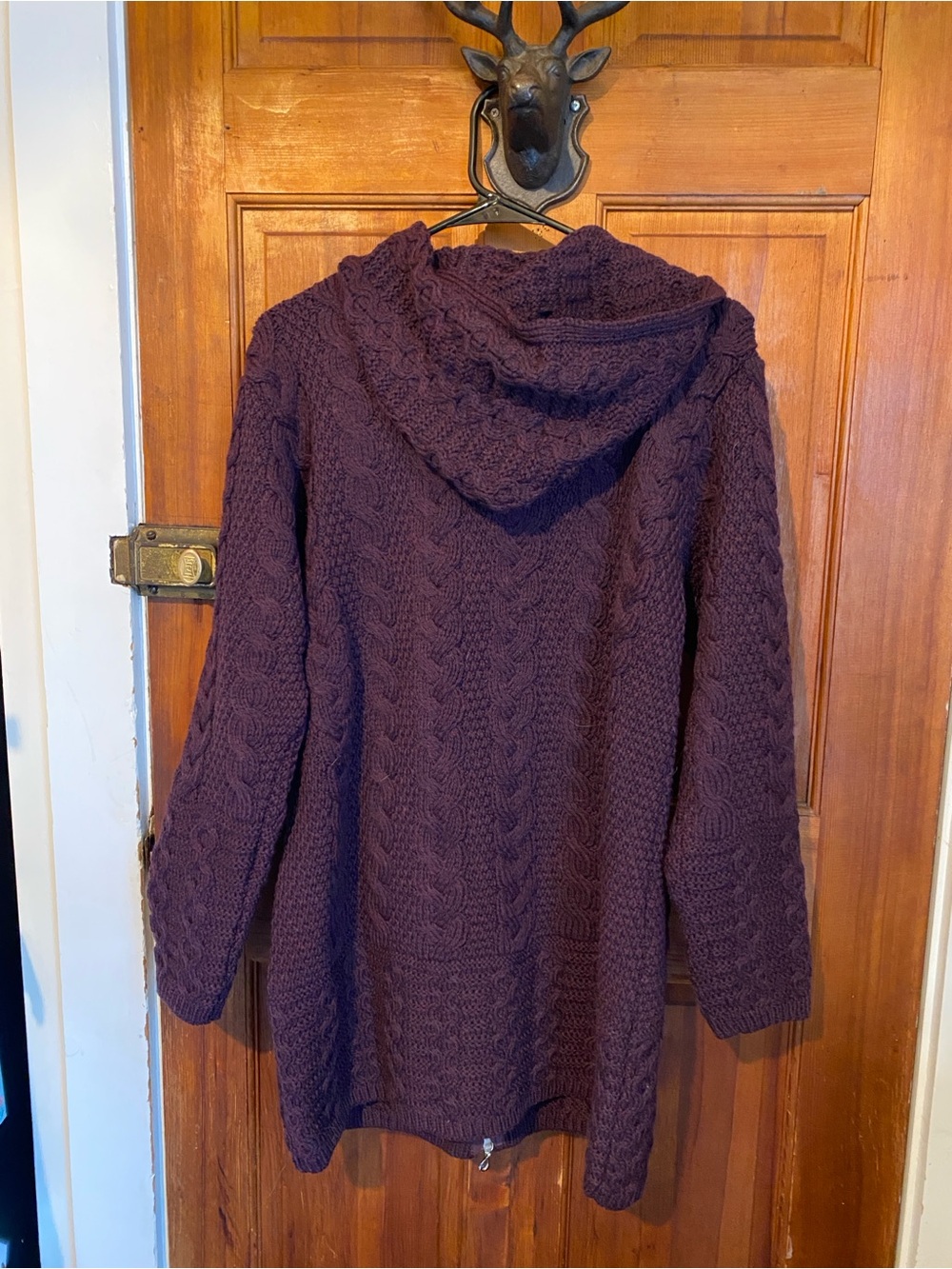 Aran Crafts Purple Cable-Knit Hooded Zip Cardigan - Picture 2 of 3